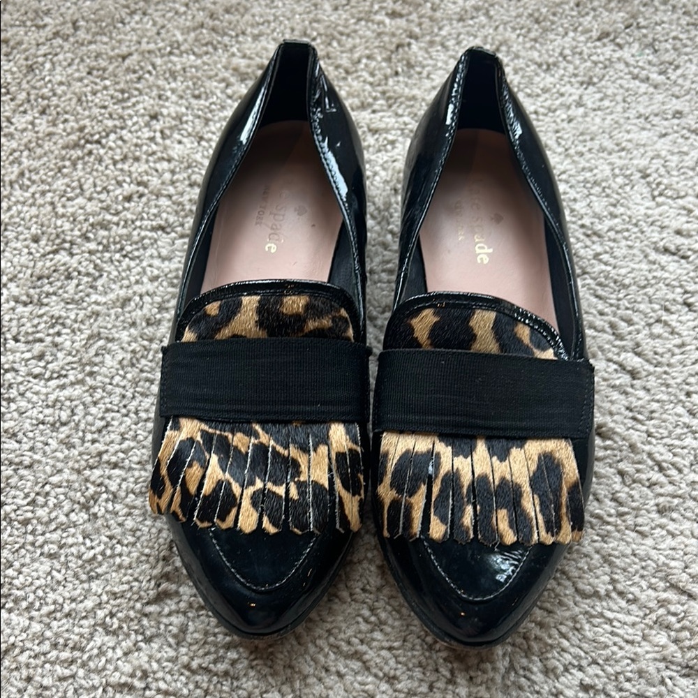 Kate Spade Black and Leopard Print Women's Loafers